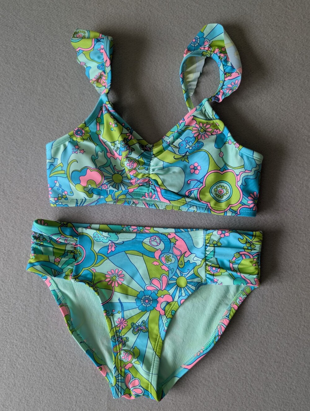 Girls Hippie Boho Chic Swimsuit Bikini Padded Ruffle Scrunch Sz L 12/14